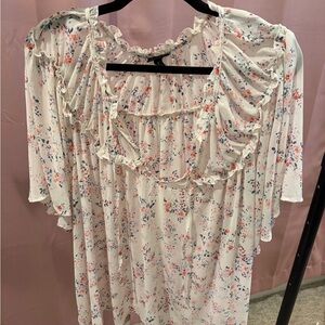 Torrid Cream Floral Ruffle Blouse